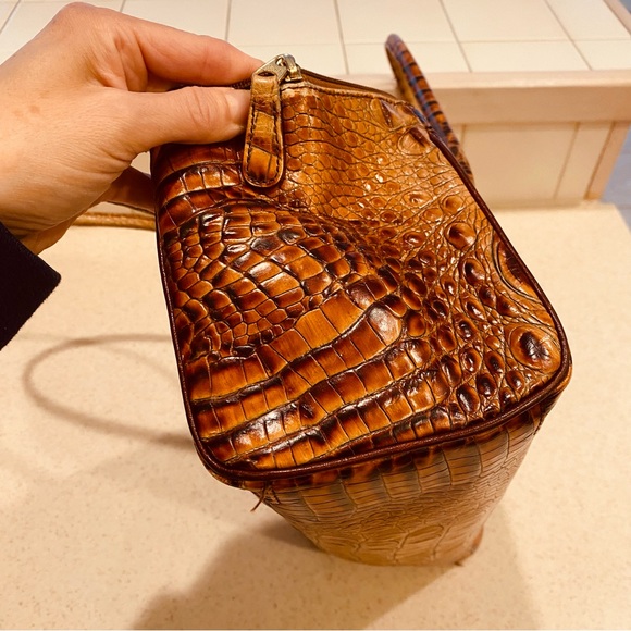 Brahmin Melbourne Baguette Croc Pecan brown Shoulder Handbag Bag - Picture 2 of 15